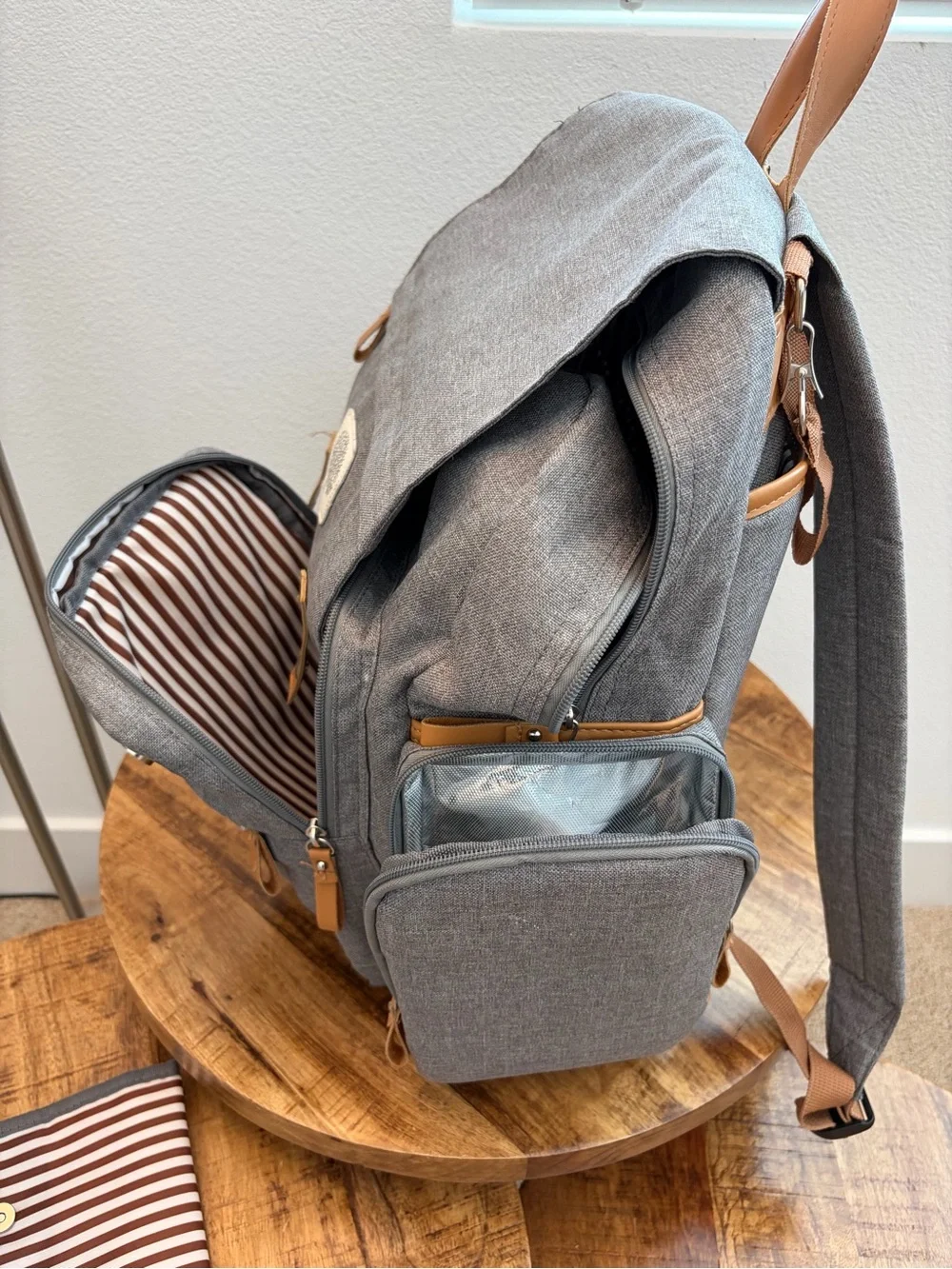 Parker Baby Co. Grey Diaper Backpack with Tan Accents